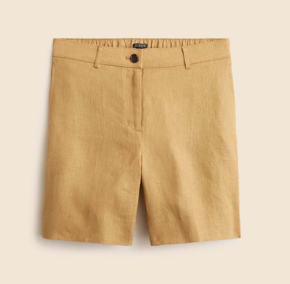 J.Crew 6" Harbor Linen Shorts Womens M Gold Lightweight High Rise Elastic Waist